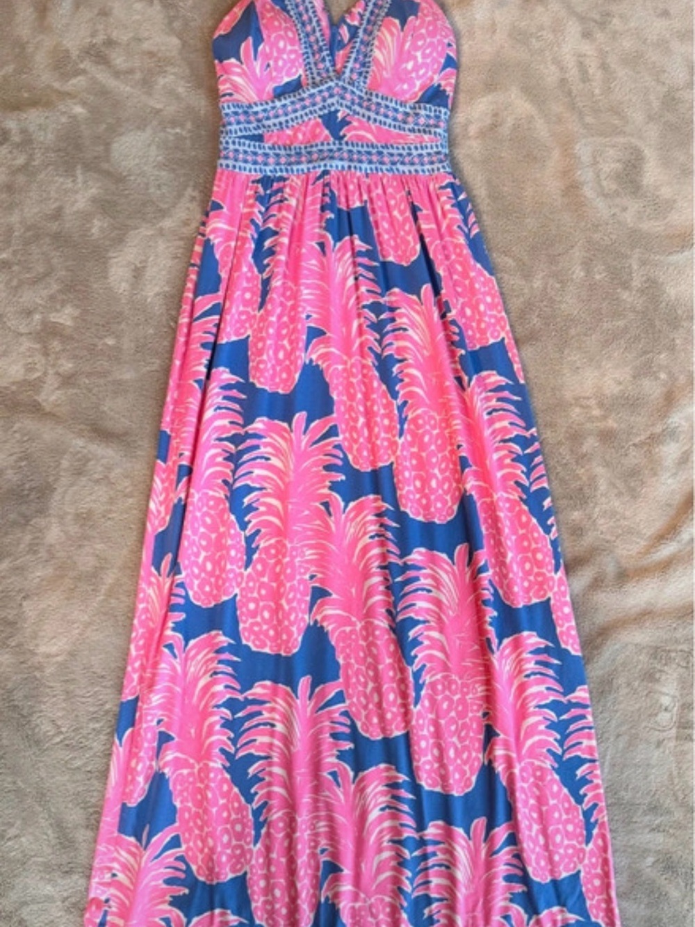 Lilly Pulitzer Pink & Blue Pineapple Maxi Dress